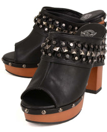 Milwaukee Leather MBL9415 Women's Black Peep-Toe Platform Fashion Casual Clog with Wrap Around Studding