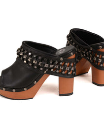 Milwaukee Leather MBL9415 Women's Black Peep-Toe Platform Fashion Casual Clog with Wrap Around Studding