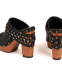 Milwaukee Leather MBL9415 Women's Black Peep-Toe Platform Fashion Casual Clog with Wrap Around Studding
