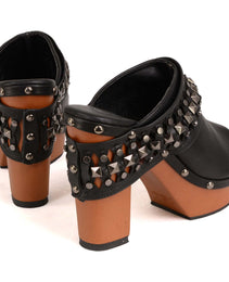 Milwaukee Leather MBL9415 Women's Black Peep-Toe Platform Fashion Casual Clog with Wrap Around Studding