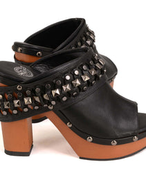 Milwaukee Leather MBL9415 Women's Black Peep-Toe Platform Fashion Casual Clog with Wrap Around Studding