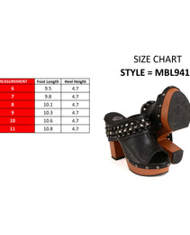 Milwaukee Leather MBL9415 Women's Black Peep-Toe Platform Fashion Casual Clog with Wrap Around Studding