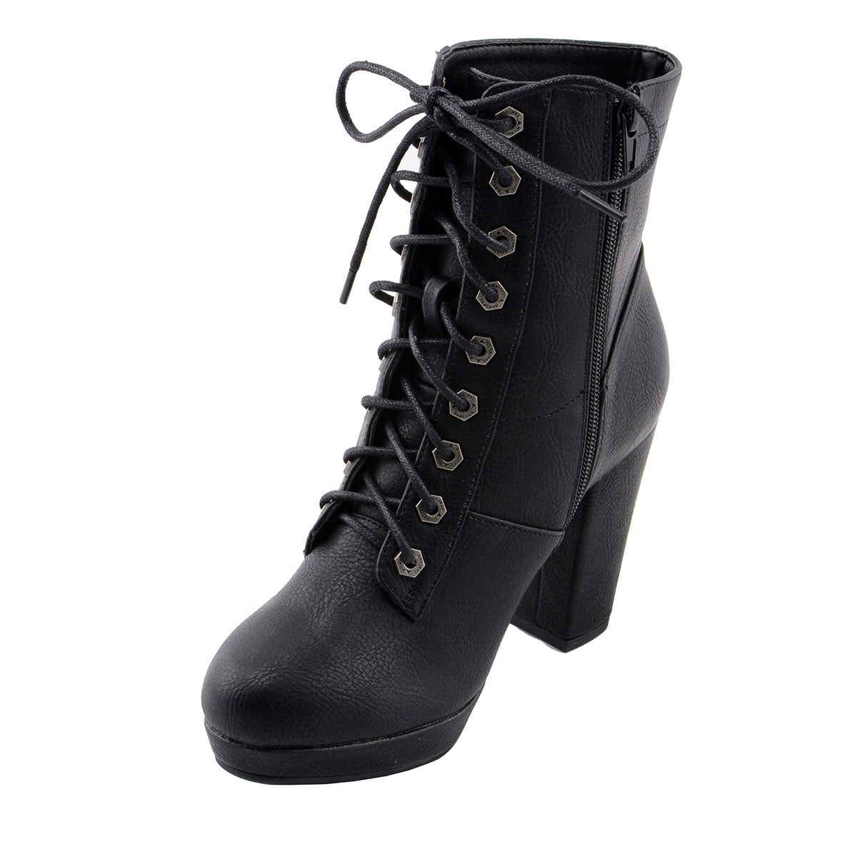Milwaukee Leather MBL9418 Women's Black Lace-Up Fashion Boots with Studded Accents and Platform Heel