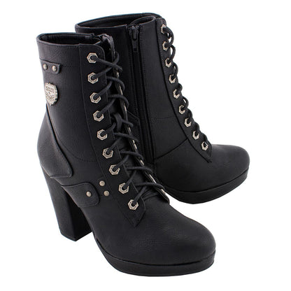 Milwaukee Leather MBL9418 Women's Black Lace-Up Fashion Boots with Studded Accents and Platform Heel