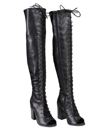 Milwaukee Leather MBL9421 Women's Black Lace-Up Knee-High Fashion Casual Boots with Open Toe