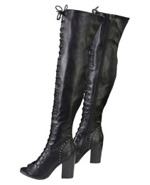 Milwaukee Leather MBL9421 Women's Black Lace-Up Knee-High Fashion Casual Boots with Open Toe