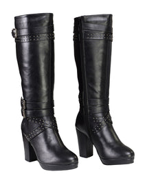 Milwaukee Leather MBL9422 Women's Tall Black Studded Strap Fashion Casual Boots with Platform Heel