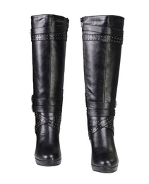 Milwaukee Leather MBL9422 Women's Tall Black Studded Strap Fashion Casual Boots with Platform Heel