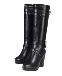 Milwaukee Leather MBL9422 Women's Tall Black Studded Strap Fashion Casual Boots with Platform Heel