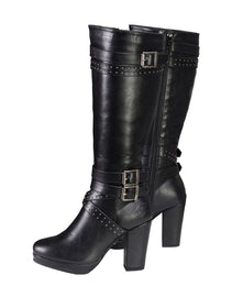 Milwaukee Leather MBL9422 Women's Tall Black Studded Strap Fashion Casual Boots with Platform Heel