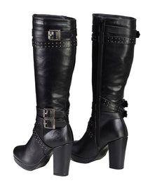 Milwaukee Leather MBL9422 Women's Tall Black Studded Strap Fashion Casual Boots with Platform Heel