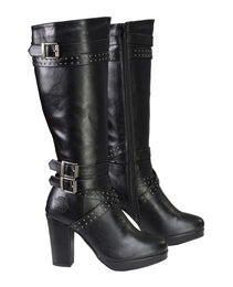 Milwaukee Leather MBL9422 Women's Tall Black Studded Strap Fashion Casual Boots with Platform Heel