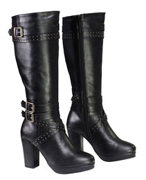 Milwaukee Leather MBL9422 Women's Tall Black Studded Strap Fashion Casual Boots with Platform Heel