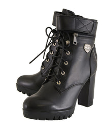 Milwaukee Leather MBL9425 Women's Black Lace-Up Fashion Boots with Double Height Option