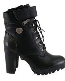 Milwaukee Leather MBL9425 Women's Black Lace-Up Fashion Boots with Double Height Option