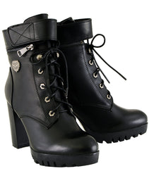 Milwaukee Leather MBL9425 Women's Black Lace-Up Fashion Boots with Double Height Option