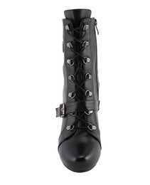 Milwaukee Leather MBL9431 Women's Black Lace-Up Fashion Boots with Block Heel and Buckle Strap