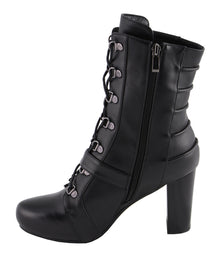 Milwaukee Leather MBL9431 Women's Black Lace-Up Fashion Boots with Block Heel and Buckle Strap