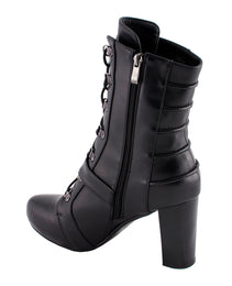 Milwaukee Leather MBL9431 Women's Black Lace-Up Fashion Boots with Block Heel and Buckle Strap