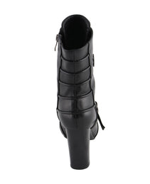 Milwaukee Leather MBL9431 Women's Black Lace-Up Fashion Boots with Block Heel and Buckle Strap