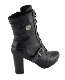 Milwaukee Leather MBL9431 Women's Black Lace-Up Fashion Boots with Block Heel and Buckle Strap