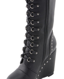Milwaukee Leather MBL9438 Women's Black Tall Lace-Up Fashion Casual Boots with Platform Wedge
