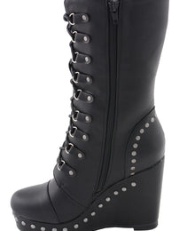 Milwaukee Leather MBL9438 Women's Black Tall Lace-Up Fashion Casual Boots with Platform Wedge