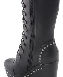 Milwaukee Leather MBL9438 Women's Black Tall Lace-Up Fashion Casual Boots with Platform Wedge