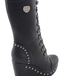 Milwaukee Leather MBL9438 Women's Black Tall Lace-Up Fashion Casual Boots with Platform Wedge