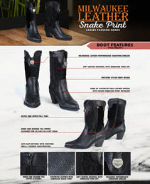 Milwaukee Leather Women's Black Western Style Fashion Boots with Black Snake Print MBL9441