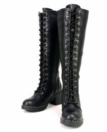 Milwaukee Leather MBL9442 Women's Black Lace-Up Tall Biker Fashion Boots with Platform Heel & Studs