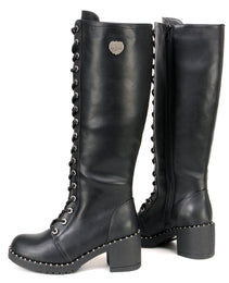 Milwaukee Leather MBL9442 Women's Black Lace-Up Tall Biker Fashion Boots with Platform Heel & Studs