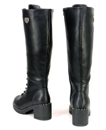 Milwaukee Leather MBL9442 Women's Black Lace-Up Tall Biker Fashion Boots with Platform Heel & Studs