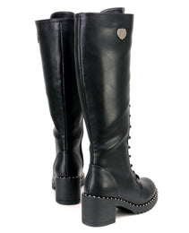 Milwaukee Leather MBL9442 Women's Black Lace-Up Tall Biker Fashion Boots with Platform Heel & Studs