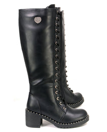Milwaukee Leather MBL9442 Women's Black Lace-Up Tall Biker Fashion Boots with Platform Heel & Studs