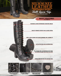 Milwaukee Leather MBL9442 Women's Black Lace-Up Tall Biker Fashion Boots with Platform Heel & Studs