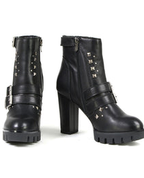 Milwaukee Leather MBL9456 Women's Premium Black Leather Fashion Platform Boots with Straps