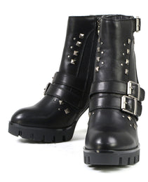 Milwaukee Leather MBL9456 Women's Premium Black Leather Fashion Platform Boots with Straps