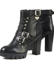 Milwaukee Leather MBL9456 Women's Premium Black Leather Fashion Platform Boots with Straps