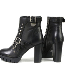 Milwaukee Leather MBL9456 Women's Premium Black Leather Fashion Platform Boots with Straps
