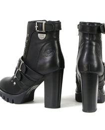 Milwaukee Leather MBL9456 Women's Premium Black Leather Fashion Platform Boots with Straps