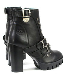Milwaukee Leather MBL9456 Women's Premium Black Leather Fashion Platform Boots with Straps