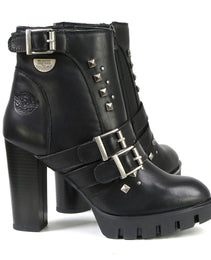 Milwaukee Leather MBL9456 Women's Premium Black Leather Fashion Platform Boots with Straps