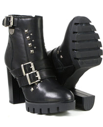Milwaukee Leather MBL9456 Women's Premium Black Leather Fashion Platform Boots with Straps