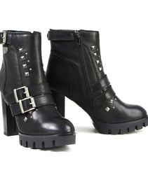 Milwaukee Leather MBL9456 Women's Premium Black Leather Fashion Platform Boots with Straps