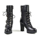 Milwaukee Leather MBL9459 Women's Premium Black Leather Buckles Platform Fashion Boots with Lace-Up Closure