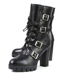 Milwaukee Leather MBL9459 Women's Premium Black Leather Buckles Platform Fashion Boots with Lace-Up Closure
