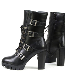 Milwaukee Leather MBL9459 Women's Premium Black Leather Buckles Platform Fashion Boots with Lace-Up Closure