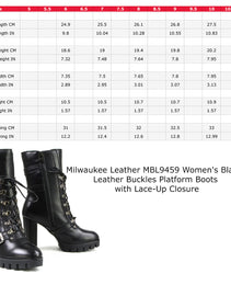 Milwaukee Leather MBL9459 Women's Premium Black Leather Buckles Platform Fashion Boots with Lace-Up Closure