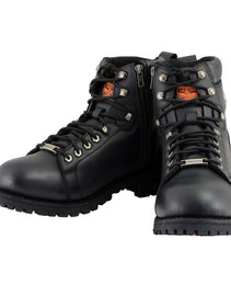 Milwaukee Leather Men's Black Leather Lace-Up Motorcycle Rider Boots with Side Zipper MBM100